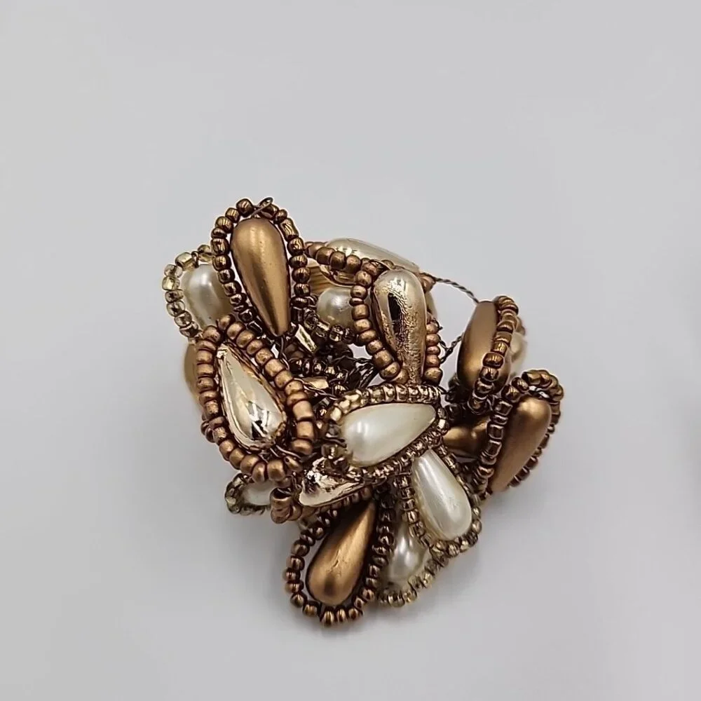 KIM SEYBERT GOLD & SILVER GLASS BEADED BAUBLE NAPKIN RINGS Set Of 7